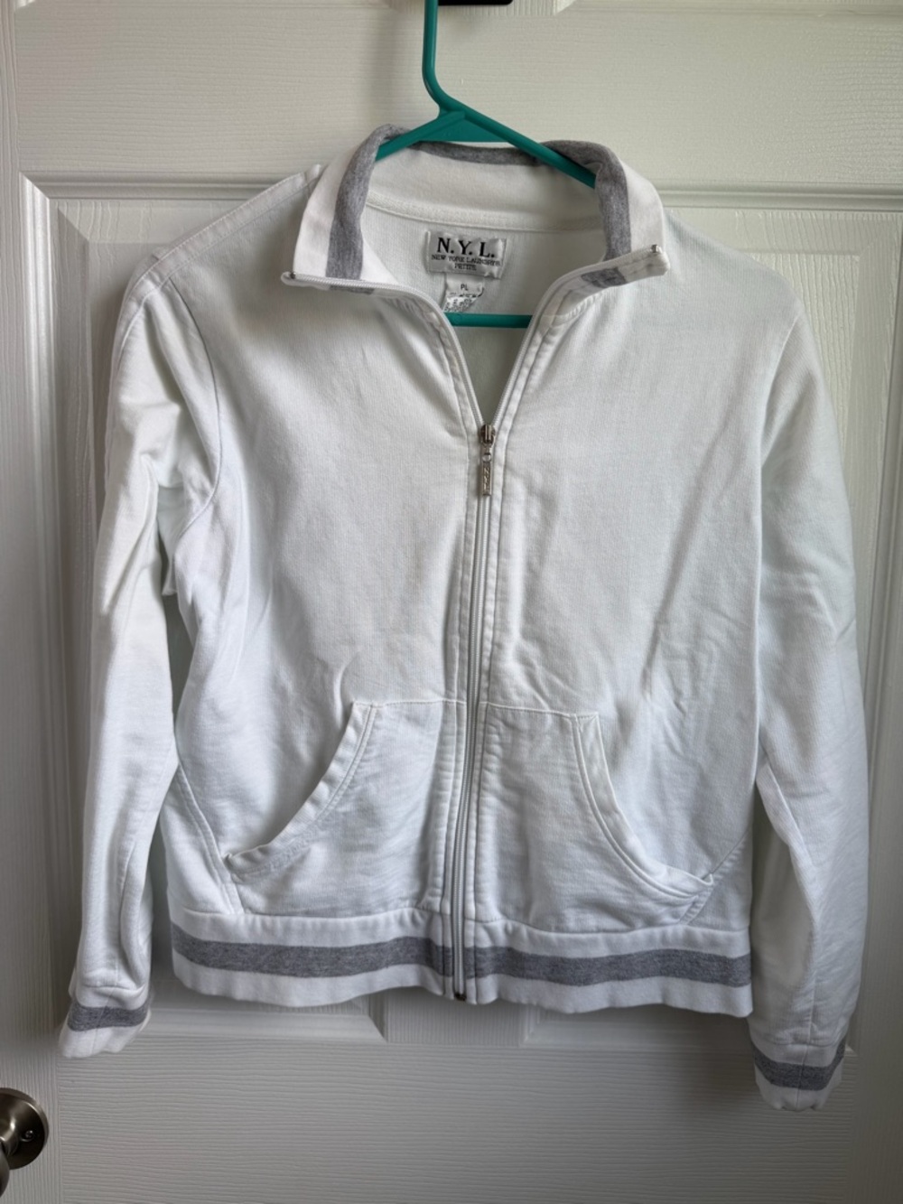 NYL New York Laundry White Zip-Up Track Jacket with Gray Trim